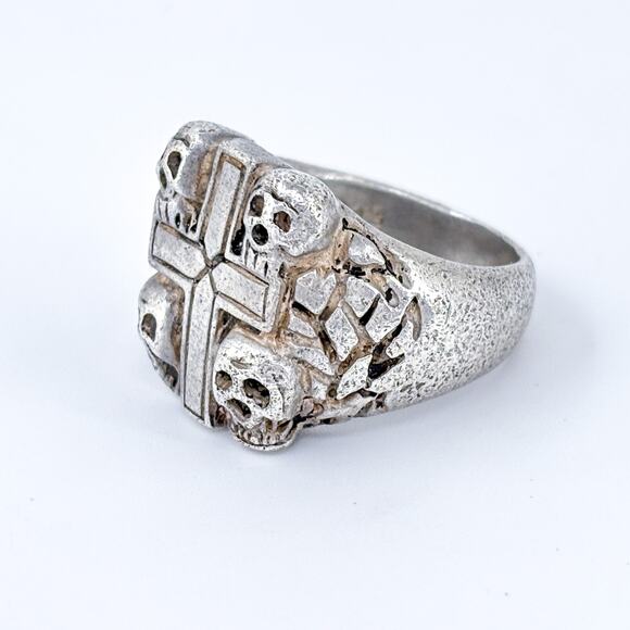 Vintage Shube Sterling Silver 925 Cross Skulls Biker Ring Size 10 - Picture 6 of 10